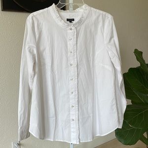 NWT $79 Talbots white pearl button ruffle poplin shirt